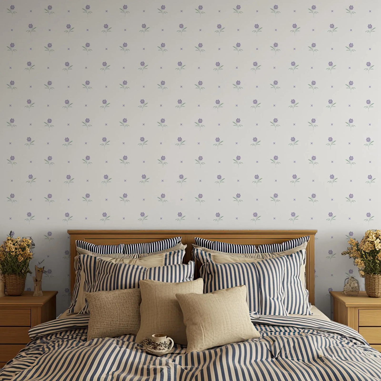 Herbal Wallpaper - Light Floral Botanical Minimalistic Peel &