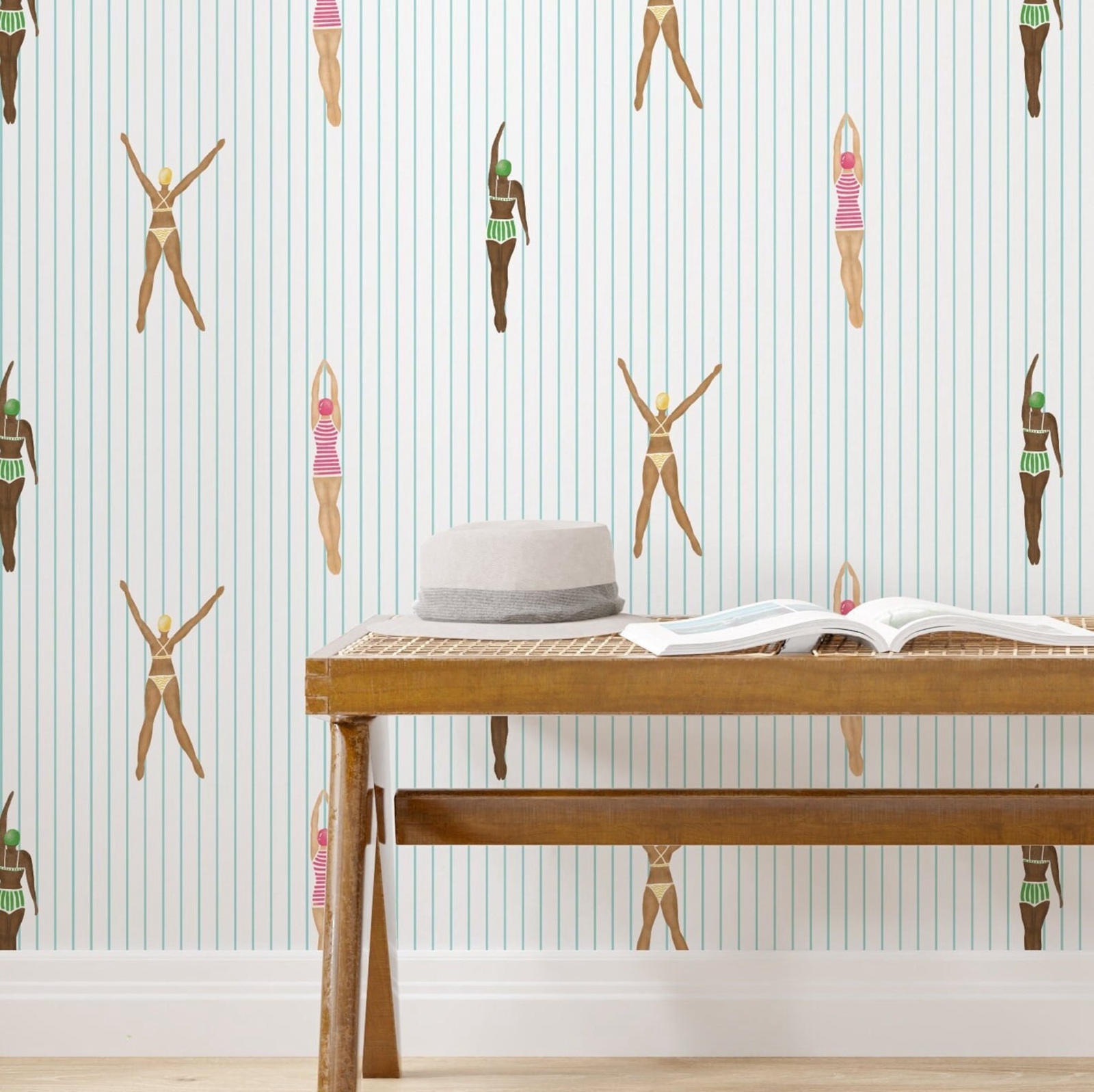 Herbal Wallpaper - Peel and Stick Swimmers Wallpaper, Swimmer