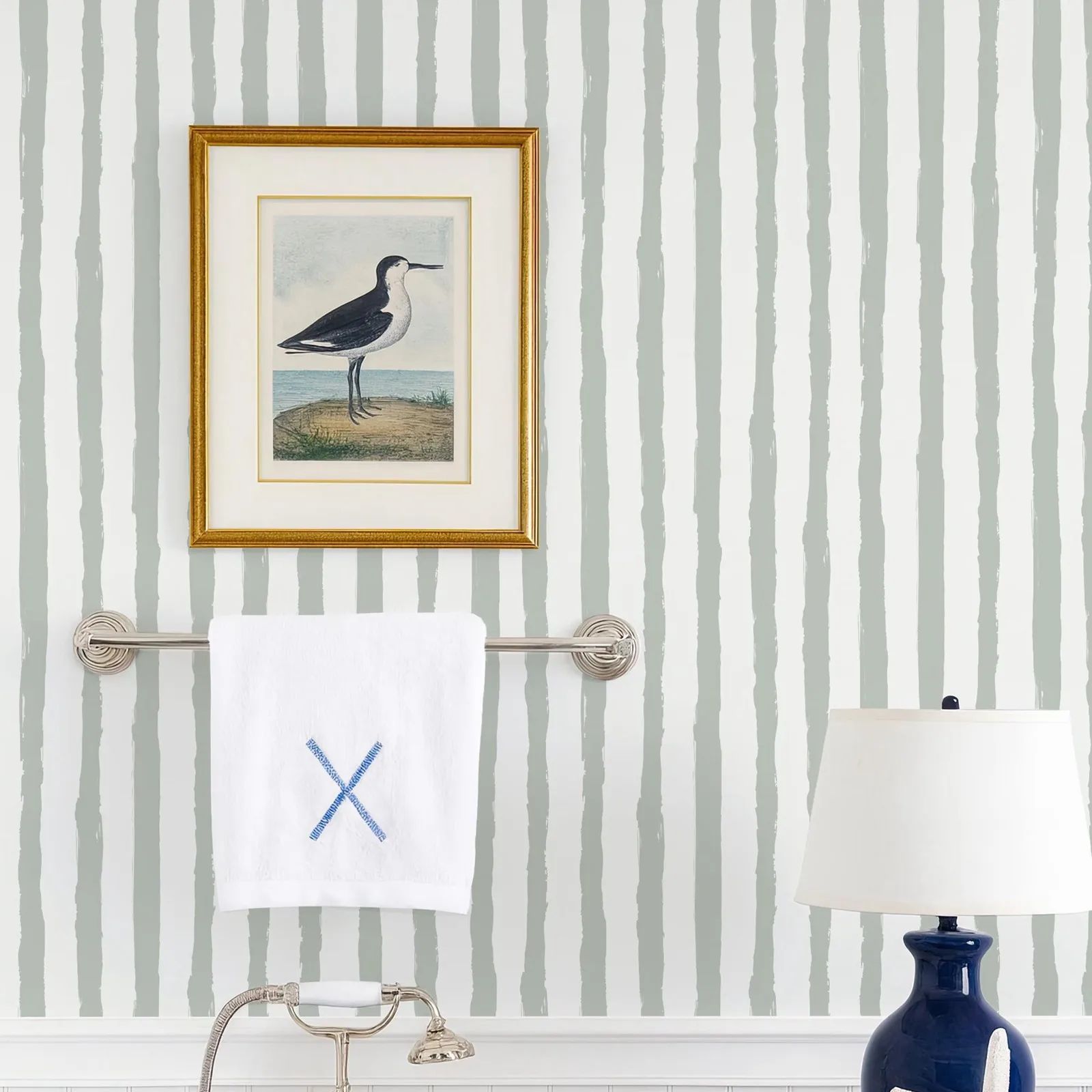 Herbal Wallpaper - Green Sage Stripe Wallpaper, Peel &
