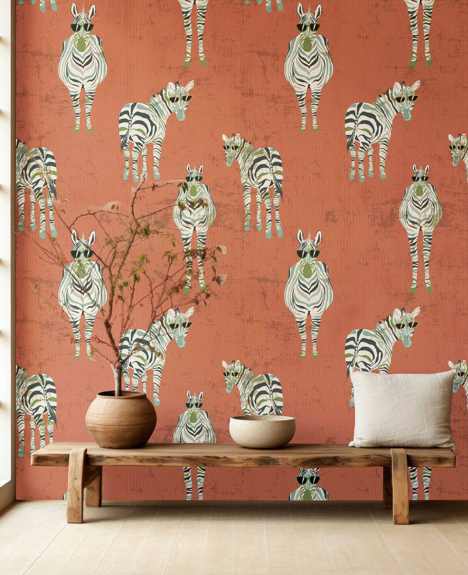 Zebra Wallpaper in Vintage Red - đánh giá và giá Herbal Wallpaper