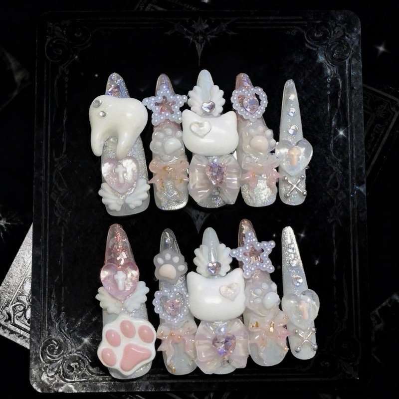 10PCS Sweet Cool White 3D Cat  - đánh giá và giá Cat Claw Bark