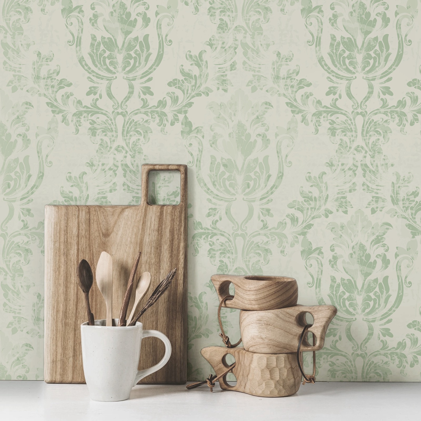 Vintage Green Damask Wallpaper - đánh giá và giá Herbal Wallpaper