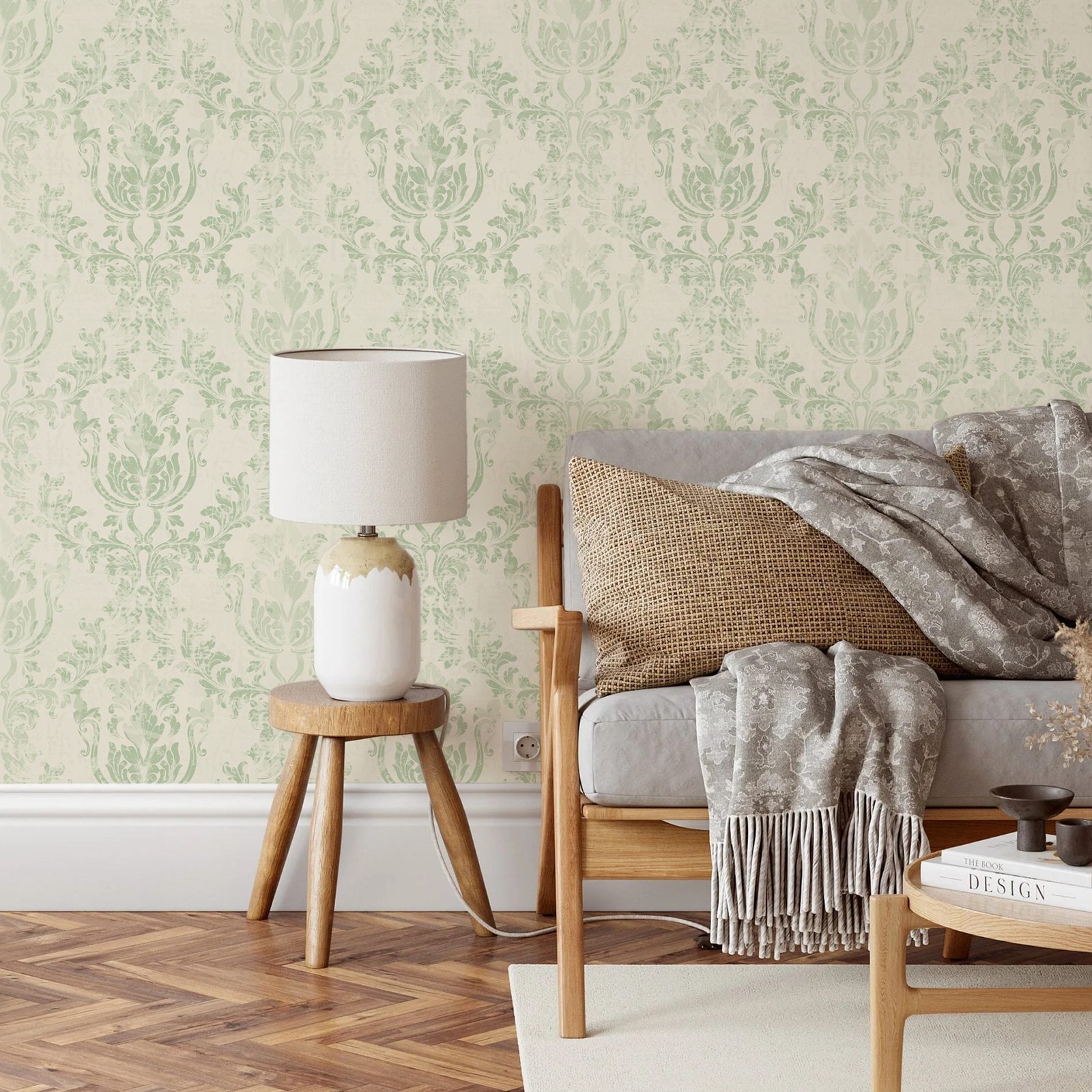 Vintage Green Damask Wallpaper - đánh giá và giá Herbal Wallpaper