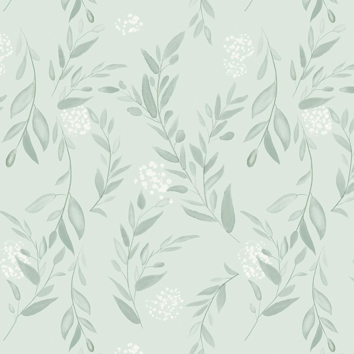 Sage Green Leaf Peel and Stick - đánh giá và giá Herbal Wallpaper