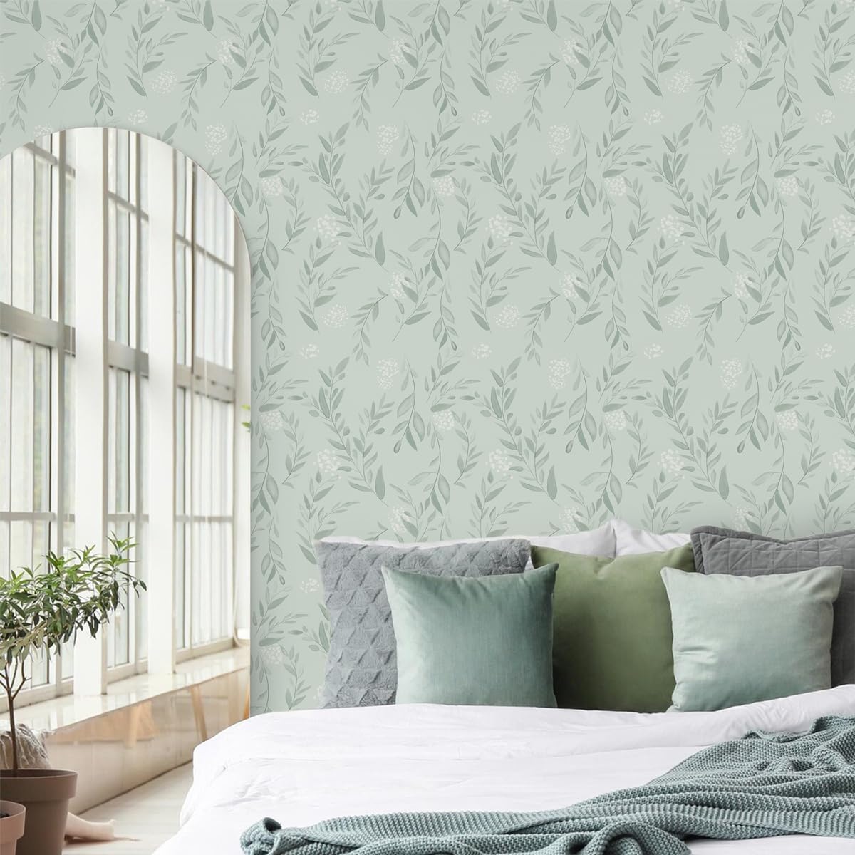 Sage Green Leaf Peel and Stick - đánh giá và giá Herbal Wallpaper
